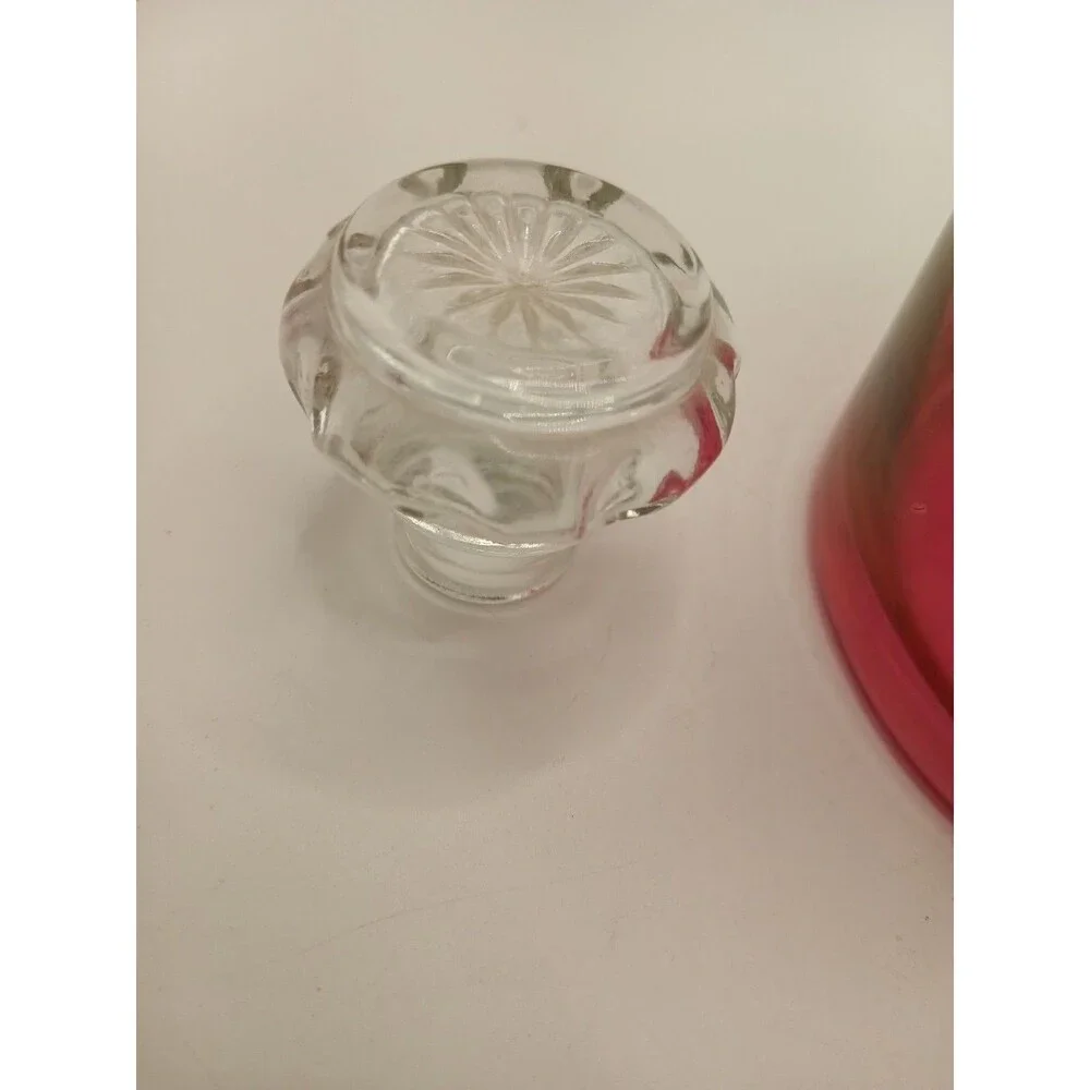 MCM Vintage Etched Cranberry Glass DECANTER With 5 Cordial Shot Glasses Red